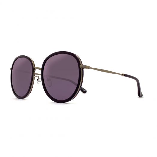 MyOB Stylish large-sized Sunglasses SMYB-1816-Purple Frame With Gray Lens