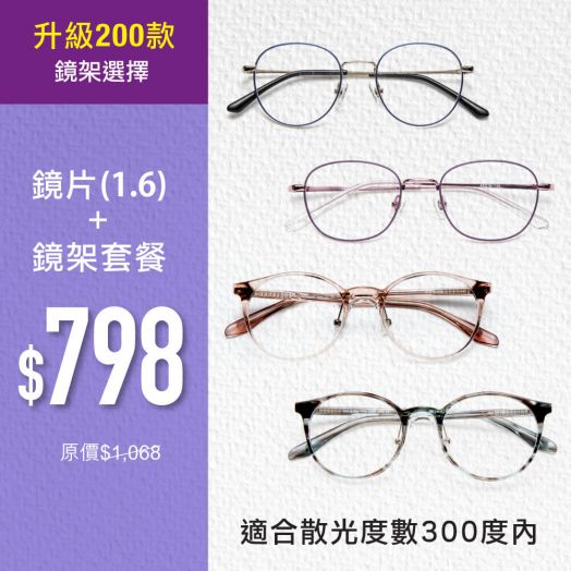 $798 Lens + Frame Package (with over 200 frame models) Redemption applicable to selected branches