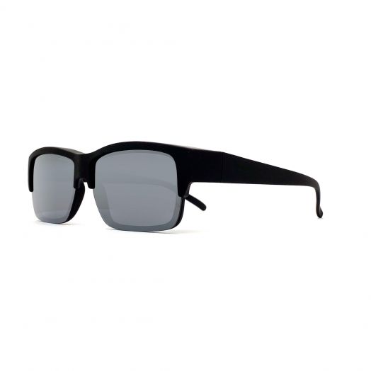 Large-fit Polarized Cover Sun Glasses-Matte Black Frame With Silver Flash Lens